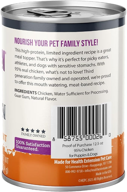 Health Extension 95% Chicken Grain-Free Wet Dog Food, High Protein Recipe, Limited Ingredients, Picky Eaters, Ideal for Sensitive Stomachs 12.5 oz (Case of 12)