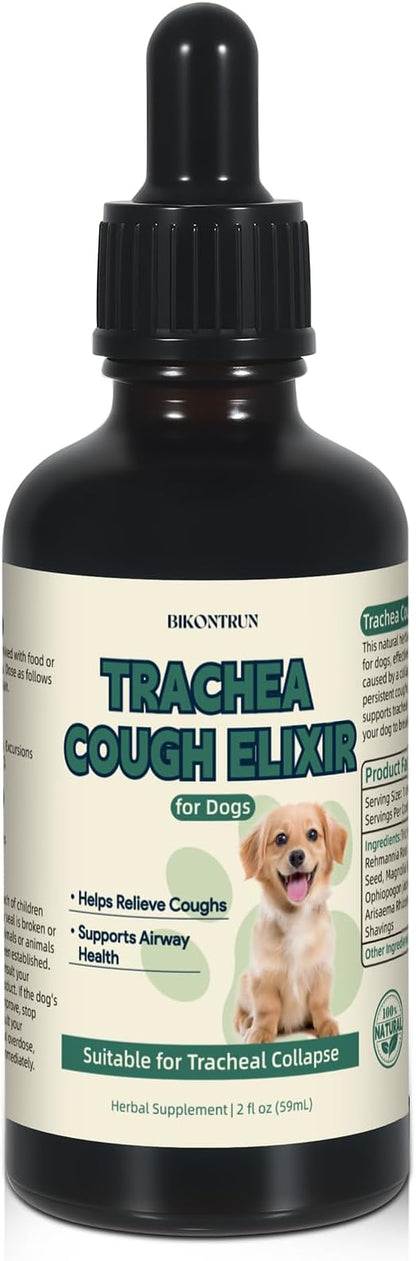 Collapsed Trachea Treatment for Dogs, Cough for Dogs, Trachea Cough Elixir, Natural Herbal Supplements Relieves Cough and Helps Soothe the Throat (2 FL OZ)