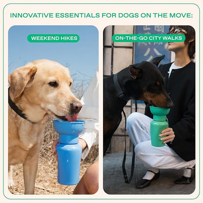Springer Flip Dog Water Bottle | Portable Drinking Feeder with Foldable Food-Grade Silicone Bowl | One-Hand Squeeze & Leak-Proof | BPA-Free 20oz | Walking, Hiking & Camping | Puppy Essentials