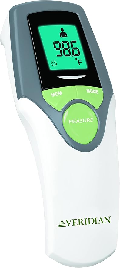 Veridian Healthcare Infrared Thermometer | Forehead Measurements | 1-Second Readout | Hygienic Non-Contact | Whole Family Care | 3-Year Warranty (Pack of 2)