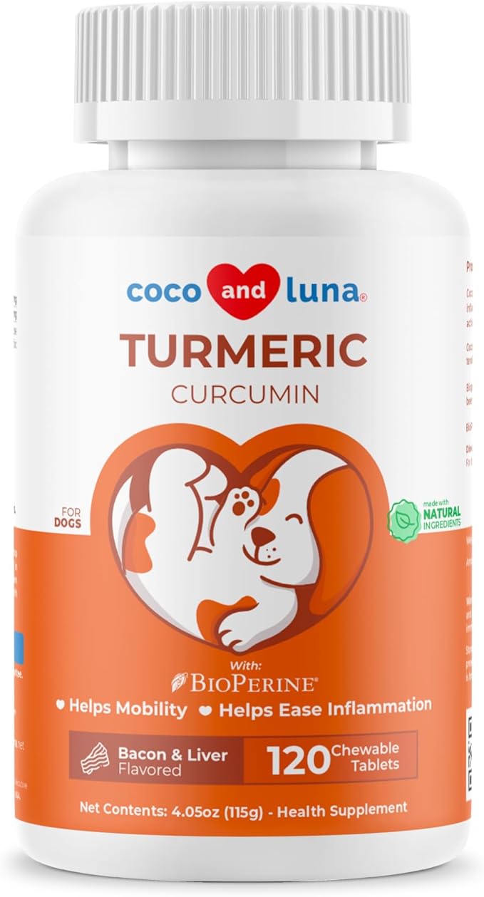 Turmeric for Dogs Anti Inflammatory Pain Relief - 120 Chewable Tablets - Hip & Joint Support Anti Inflammatory for Dogs with Curcumin and BioPerine (Turmeric Tablet)