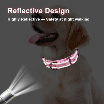Reflective Martingale Collar for Dogs with Quick Release Buckle Cute Girl Female Flower Dog Collars (Pink Floral, Large)