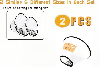2Pcs Adjustable Dog Recovery Cone, Plastic E-Collar for Cats and Dogs After Surgery, Elizabethan Collar to Prevent Licking and Biting Wounds, for Large Medium Small Pets (White, L)