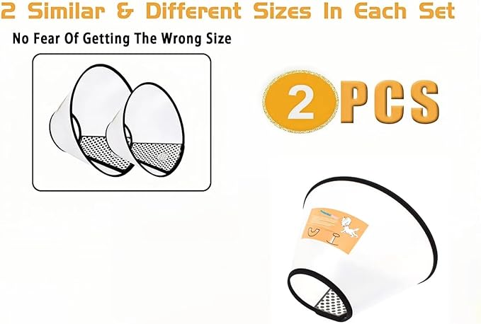 2Pcs Adjustable Dog Recovery Cone, Plastic E-Collar for Cats and Dogs After Surgery, Elizabethan Collar to Prevent Licking and Biting Wounds, for Large Medium Small Pets (White, M)