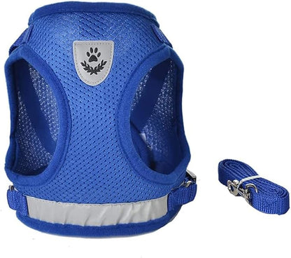 FEimaX Dog Harness and Leash Set for Walking, Soft Mesh Adjustable Easy Control Lightweight Cat Vest Harnesses with Reflective Strips, Escape Proof Small Dogs Cats Vests (Blue, X-Large)