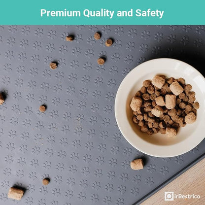Pet Food Mat for Dogs and Cats 16"x24", Non-Slip Waterproof Silicone Feeding Mat for Food and Water Bowls, Easy-to-Clean(Grey)