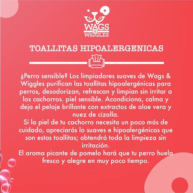 Wags & Wiggles Purify Hypoallergenic Dog Wipes for Sensitive Skin, Paw and Body Grooming Wipes with Gentle Plant Based Formula for Everyday Cleaning, Zesty Grapefruit Scent, 100 Count - 2 Pack