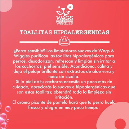 Wags & Wiggles Purify Hypoallergenic Dog Wipes for Sensitive Skin, Paw and Body Grooming Wipes with Gentle Plant Based Formula for Everyday Cleaning, Zesty Grapefruit Scent, 100 Count - 2 Pack