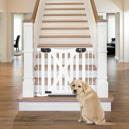 beeNbkks Barn Door Dog Gate, Anti-Kick Pet Gate with Walk Through Door, Modern Farmhouse Puppy Gate, Pressure Mounted Safety Dog Gate for Doorways Stairs House, for 29" to 40" Wide Openings, 30" Tall