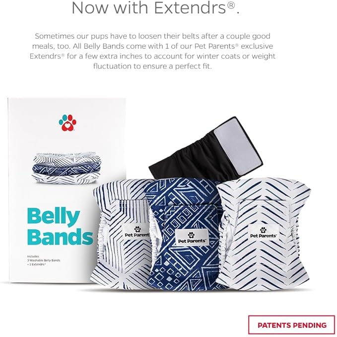 Pet Parents® Washable Belly Bands for Male Dogs (3pack) + Extendrs® of Durable Dog Diapers Male, Premium Male Dog Diapers & Dog Wraps (X-Small, Kahuna)