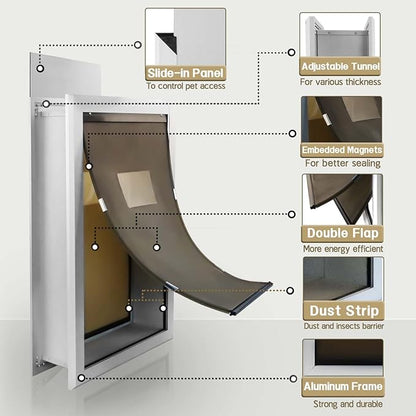 FUELIO XL Dog Door for Wall - Aluminum Doggy Door for Wall Mounting - Double Flap for Ruff Weather, Extra Large Size for Giant Breed- Pet Safe Design