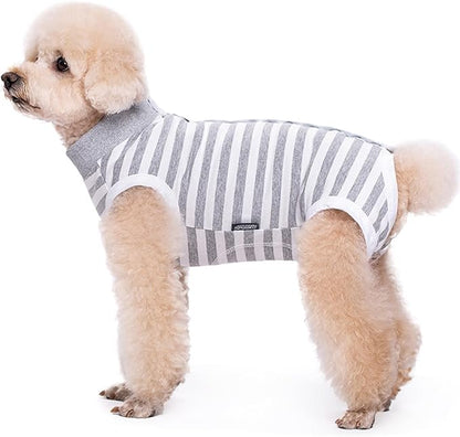 Dog Surgery Recovery Suit,Female Male Puppy Shirt,Dog Spay Neuter Onesie,E-Collar Cone Alternative,Abdominal Wound Protector,Prevent Licking Wound(Gray White Stripe-l)