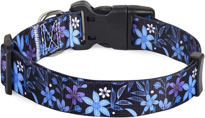 Mihqy Dog Collar with Bohemia Floral Tribal Geometric Patterns - Soft Ethnic Style Collar Adjustable for Small Medium Large Dogs(Floral Blue,XS)