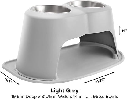 WeatherTech Double High Pet Feeding System - Elevated Dog/Cat Bowls - 14 inch High Light Grey (DHC9614LGLG)