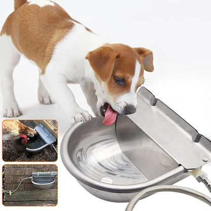 Automatic Animal Drinking Water Bowl with Float Valve,304 Stainless Steel Livestock Dispenser Waterer with Drainage Hole,Includes Water Bowl,3/4''Water Hose,2 Float Valves and Mounting Bolts