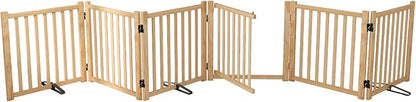 YOCAN Paint-Free Wooden Freestanding Dog Gates with Door for The House,Doorways, Stairs,Wood Dog Fences Indoor Pet Gate,Step Over Fence-8 Panel