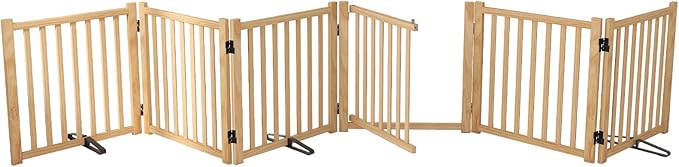 YOCAN Paint-Free Wooden Freestanding Dog Gates with Door for The House,Doorways, Stairs,Wood Dog Fences Indoor Pet Gate,Step Over Fence-6 Panel