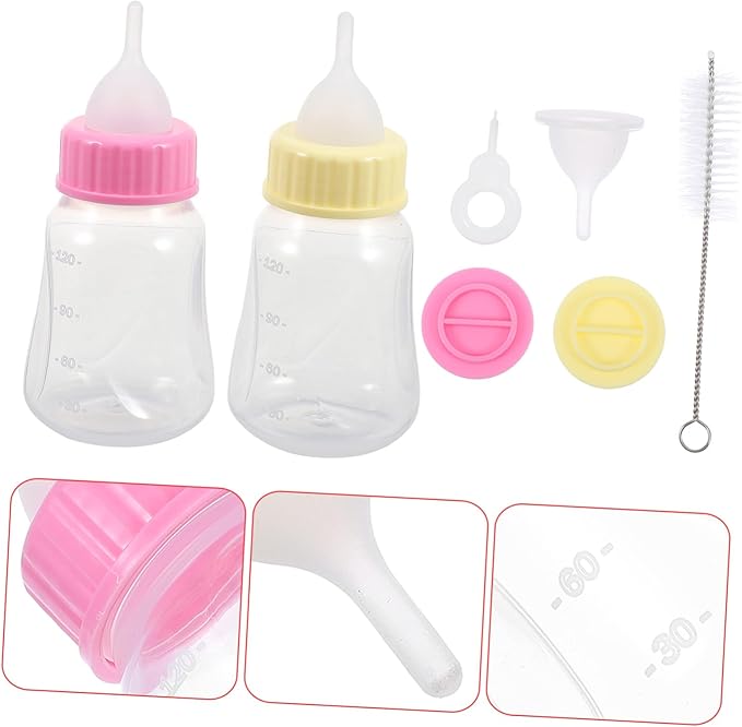 2Pcs Kitten Nursing Bottles Pet Feeder with Scale for Puppies and Newborn Small Animals Hand-Feeding Milk Container in Yellow and Pink