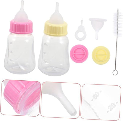 2Pcs Kitten Nursing Bottles Pet Feeder with Scale for Puppies and Newborn Small Animals Hand-Feeding Milk Container in Yellow and Pink
