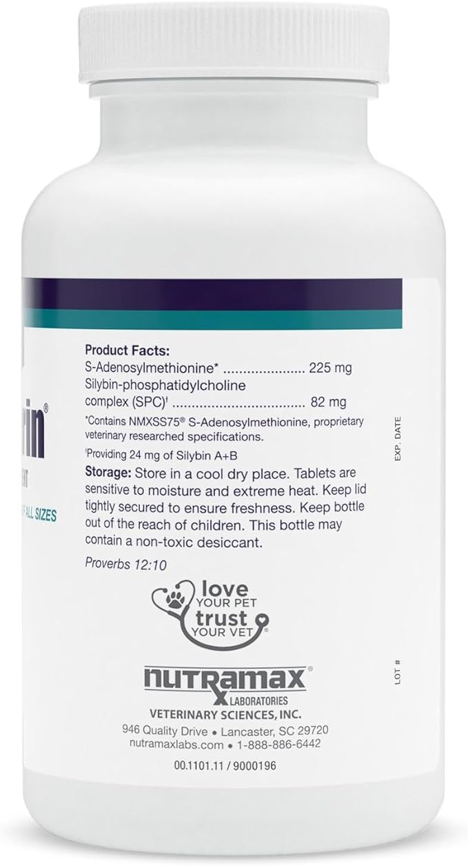 Nutramax Denamarin for Dogs, Liver Health Supplement with S-adenosylmethionine (SAMe) plus Silybin, Liver Support for Dogs, Chewable Tablets, 75 Count
