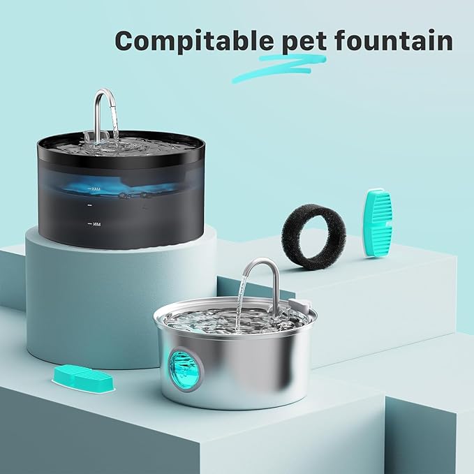 FOFNON Cat Water Fountain Filters: 12 Cat Fountain Replacement Filter for FOFNON Pet Water Fountain - 3 Months Set of Pet Fountains Filter - Including 6 Pieces Filters + 6 Pieces Sponges