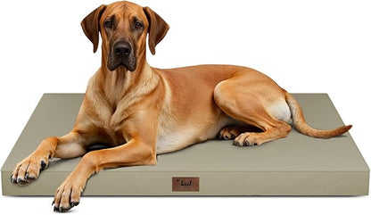Outdoor Extra Large Dog Bed, Jumbo Waterproof Dog Bed for Large Dogs, Orthopedic Egg Crate Foam Pet Mat with Removable Oxford Cooling Cover, Khaki