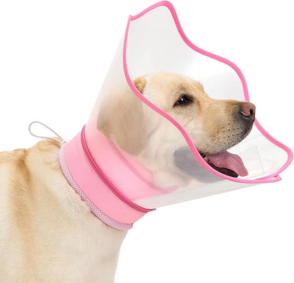 Arblina Soft Dog Cone Collar After Surgery,2-in-1 Adjustable Sponge Recovery Collar to Stop Licking Biting Wounds, Pet Elizabethan Dog Cone Alternative with Shield, L
