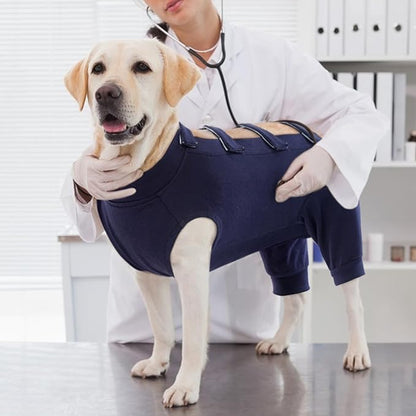 IECOii Dog Recovery Suit - Soft Surgical Onesie for Post-Surgery Dogs, Protects Abdominal and Rear Leg Wounds, Stops Licking, L-Blue