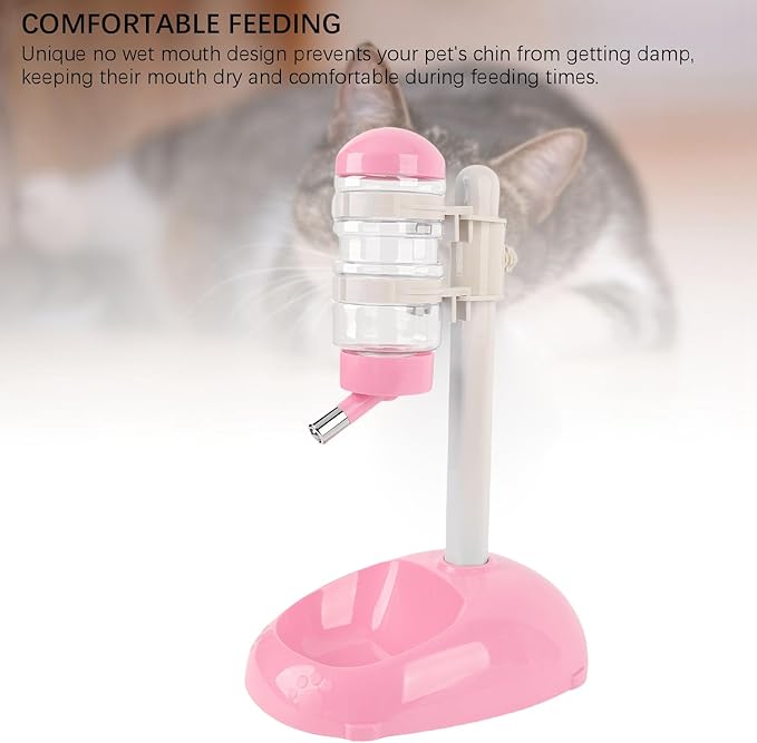 Denash Pet Standing Water Dispenser Feeder, 500ml Dog Water Feeder Bottle Adjustable Raised Pet Food Bowl for Dogs Detachable Bottles Easy Cleaning (Pink)