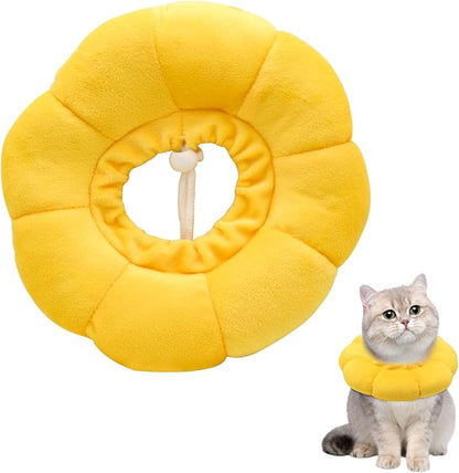 Sunflower Cat Recovery Cone, Adjustable Pet Elizabethan Collar for Cats &Puppy, Soft Cone for Cats After Surgery to Stop Licking, Cat Neck Pillow for Sleeping, Easy to Clean (Yellow, M)