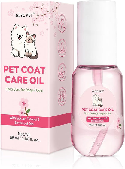 Pet Coat Care Oil, Cherry Blossom & Squalane Extract | Luster Enhancing Elixir, Radiant Shine & Protective Coating; Professional Silk Gloss Finish for Dull Coats, Non-Greasy, Dogs Cats, 1.69 fl. oz