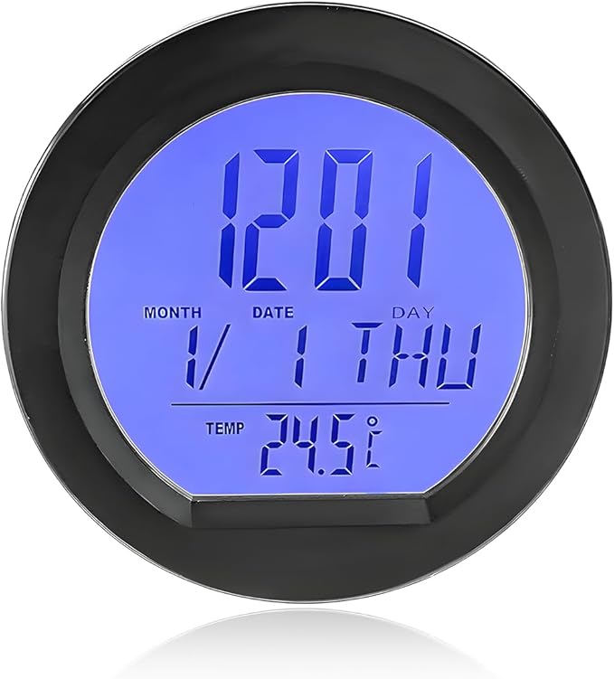 Car Digital Thermometer Clock, Dashboard Adhesive LCD Display Watch with Automatic Backlight at Night, Fahrenheit Temperature Display 24 Hour Format Time Clock for Car Home Office
