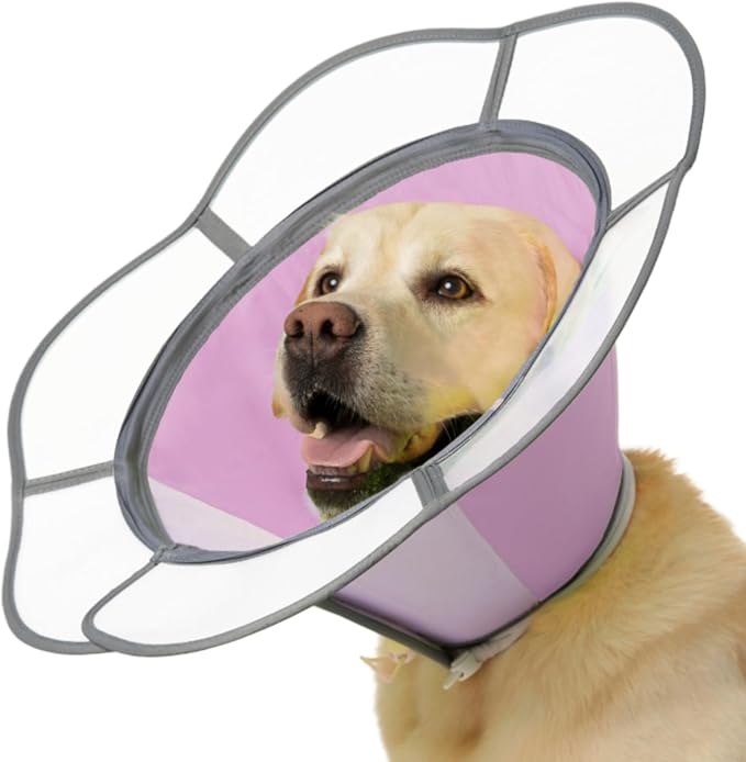 Soft Dog Cone Collar After Surgery Recovery,Adjustable E-Collar with Removable Shield,Lightweight,Breathable Anti-Licking Protective Cone for Large,Medium,Small Pets (Rose Pink, XXL(Neck:20''-25''))