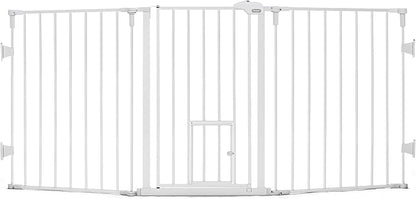 Carlson 52"-76" Flexi Configurable Dog Gate for Wide Openings, Extra Wide Metal Pet Gate with Small Pet Door, White