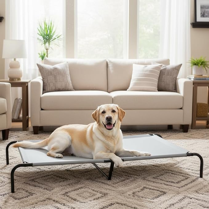 Amazon Basics Cooling Elevated Breathable Pet Bed For Dog, X-Large (60.1 x 37.1 x 8.9 Inches), 1 count, Grey