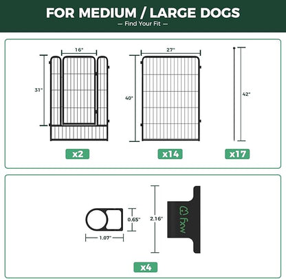 FXW Rollick Dog Playpen with Anchor Kit (Pack of 4) – 40 Inch 16-Panel Dog Pen for Large Dogs, Stable & Safe Indoor/Outdoor Play│Patented