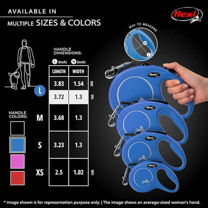 FLEXI New Classic Tape Retractable Dog Leash for Large Dogs Upto 110 lbs. – 16 ft., Blue | Tangle Free Pet Walking Leash with One-Handed Brake, Pause, Lock|German Quality Product