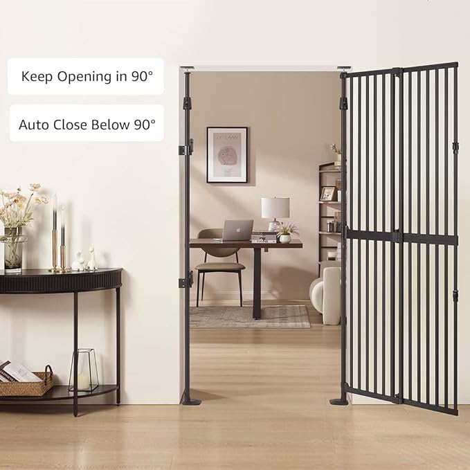 unipaws 75" High Extra Tall Cat Gate, Auto Closing and No Drilling Safety Gate for Doorway Hallway Stairs, Cat Dog Proof, Fit for 21"-34" Wide Opening, Indoor Use, Black
