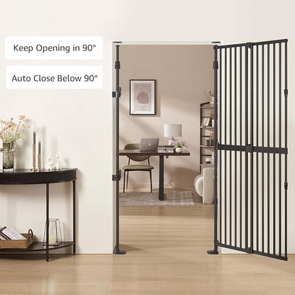 unipaws 75" High Extra Tall Cat Gate, Auto Closing and No Drilling Safety Gate for Doorway Hallway Stairs, Cat Dog Proof, Fit for 21"-34" Wide Opening, Indoor Use, Black