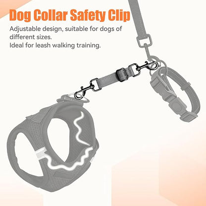 Dog Collar Safety Clip, Reflective Double-Ended Backup Connector for Harness to Collar, Adjustable Safety Clip for Prong, Pinch Collars, Prevents Escapes & Accidental Disconnection