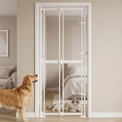 unipaws Transparent Cat Safety Gate, 75"-98" Height and 21"-34" Wdie Adjustable, Auto Closing and No Drilling, Extra Tall Cat Door for Doorway, Stairs