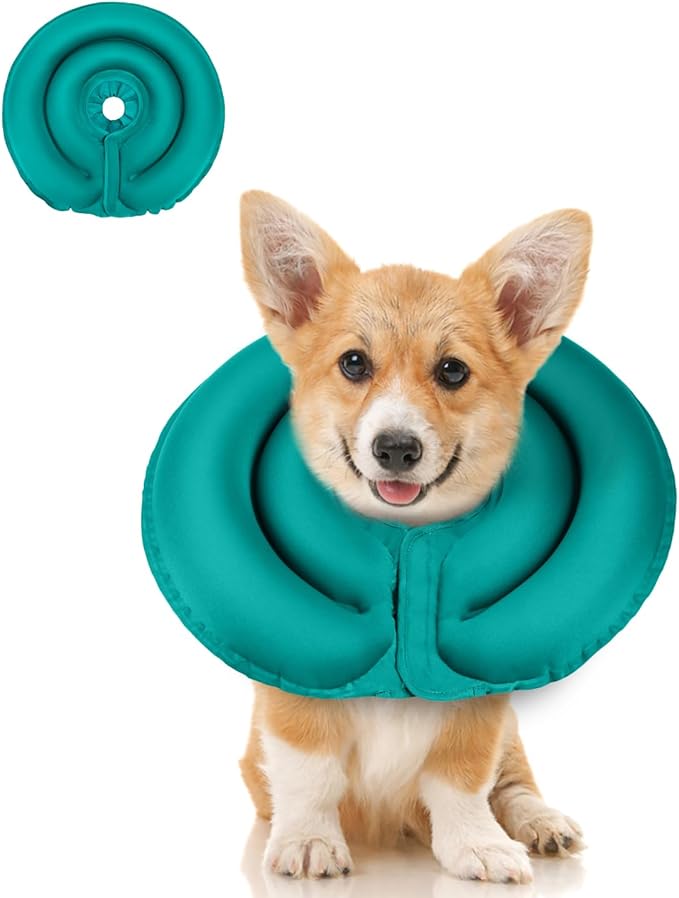 MIDOG Soft Inflatable Dog Cone - Comfortable Alternative After Surgery that Doesn't Block Vision, Patented Donut Recovery Collar Prevents Licking for Large & Medium Dogs (S)
