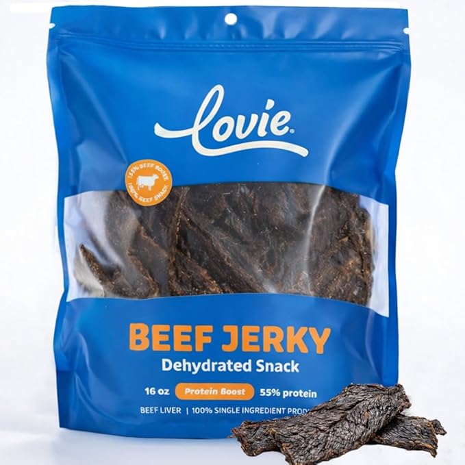 Lovie Beef Lung Dog Treats - Dehydrated Air Dried Soft Bites, Single Ingredient, Protein Rich, 16 oz (Beef Jerky)
