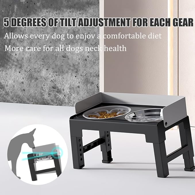 Marchul Elevated Dog Bowls for Medium Large Dogs, 6 Height Adjustable Dog Bowl Stand 3.1''/ 8.7''/ 9.4''/ 10.2''/ 11''/11.8'', with 1 Slow 1*Feeder Dogs Bowl & 1 * 40oz Stainless Steel