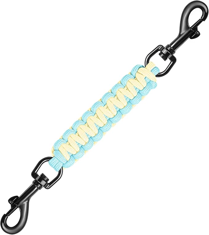 Dog Collar Safety Clip with Dual Clasps,Handmade Backup Safety Strap for Dog Harness, Collars and No Pull Harness Connectors (Light Yellow & Sky Blue)