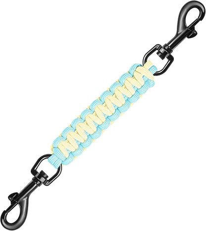 Dog Collar Safety Clip with Dual Clasps,Handmade Backup Safety Strap for Dog Harness, Collars and No Pull Harness Connectors (Light Yellow & Sky Blue)