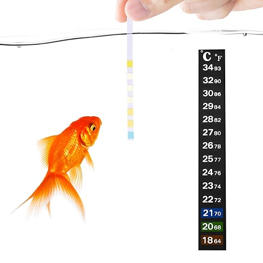 SunGrow Test Kit for Aquarium, Accurate Water Quality Monitoring, Essential Tool for Fish Keepers and Tank Maintenance, 1 Bottle with 100 Strips & 3-Piece Sticker Thermometer, 1 Set Per Pack