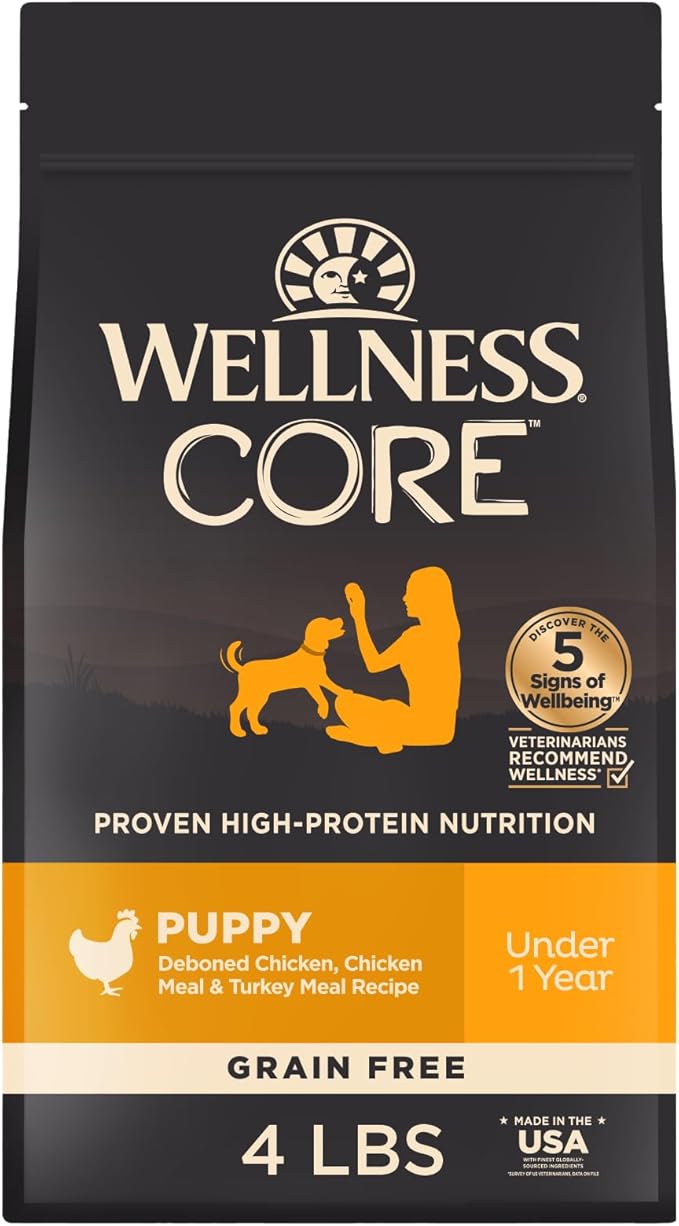 Wellness CORE Puppy Dry Dog Food, Grain-Free, High Protein, Natural, Chicken & Turkey Recipe, (4-Pound Bag)