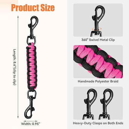 Dog Collar Safety Clip, Collar Companion, Handmade Backup Safety Strap, Double-Ended Clip Leash Connector, Suitable for Dog Harnesses, Prong, Pinch Collars (Black,Pink, 1 Pack)