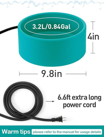 3.2L Heated Water Bowl for Outdoor Dogs Cats - 30W Thermostatic Control Heating Pet Bowl with 6.6Ft Bite-Proof Cord for Winter Chickens